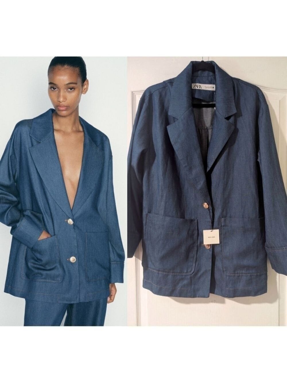 Zara | Oversized Denim-Effect Blazer In Indigo